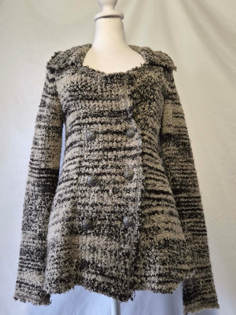 Free People Chic Cozy New England Posh Wool Blend Chunky Frilly Wench Sweater XS - Picture 2 of 10